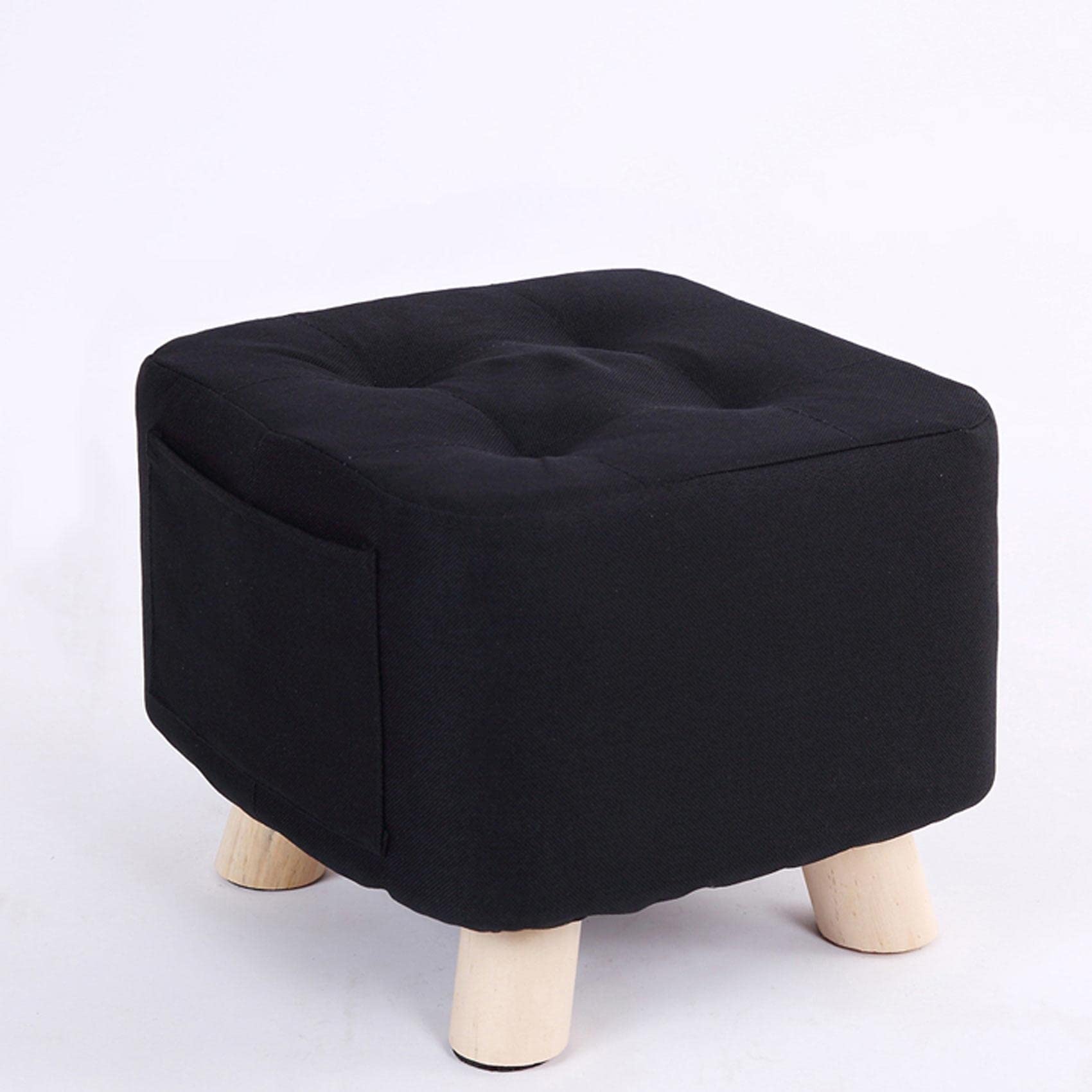 LMMIAOZ Square Linen Foot Stool for Living Room and Bedroom Small Change Stool Rest Stool in Black 28x28x25cm