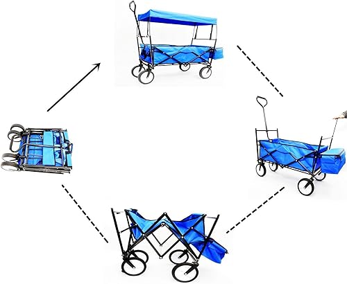 Miniatura 3 de Carrito de jardín plegable extra grande con toldo extraíble carritos de utilidad plegables con ruedas y almacenamiento trasero carrito de carro para