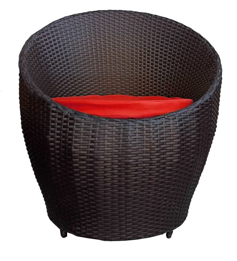 Image of Artic Fashion Apple Chairs Table Set 4+1 Wicker Patio Furniture Sets 4 Chair and 1 Table with Cushions for Garden Balcony Bedroom Powder Coated Frame Uv Protected Wicker (Brown+Red)