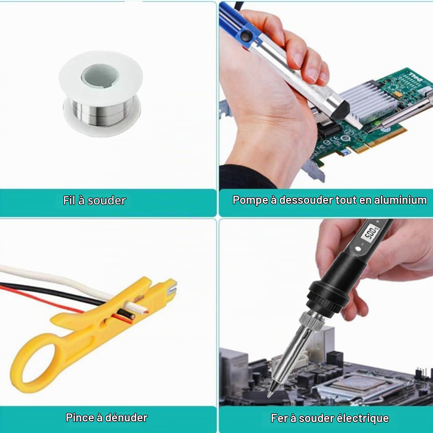 Fer à Souder Kit, 80W Température Réglable avec Multimètre Numérique 180~500℃ Électrique de Precision avec fil à souder, 5 Pointe de Soudage, Pompe à Dessouder