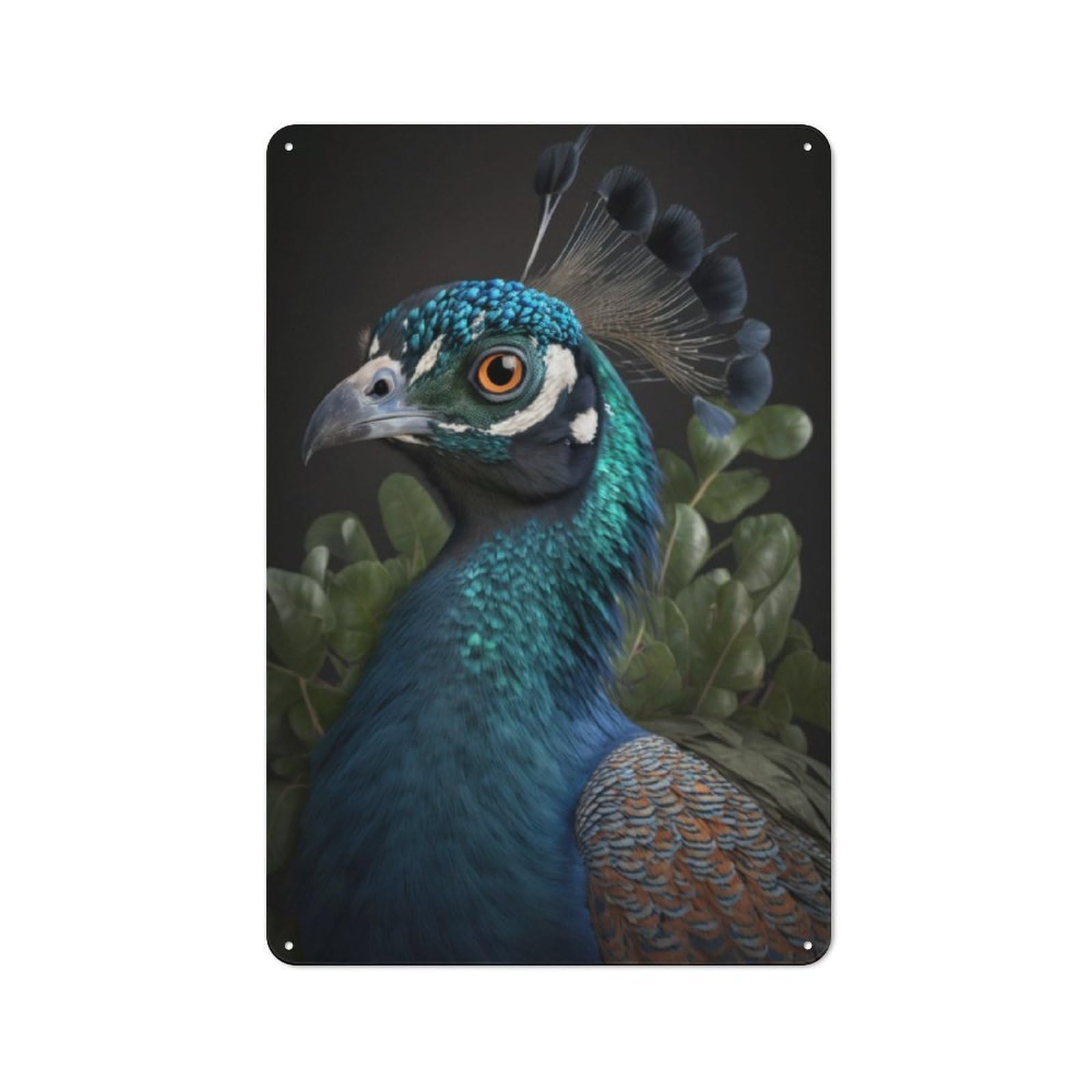 Junmoney Peacock Portrait Metal Wall Sign 30X20cm Featuring For Café Or Restaurant, For An Autumn Wall Display In Café And Restaurant