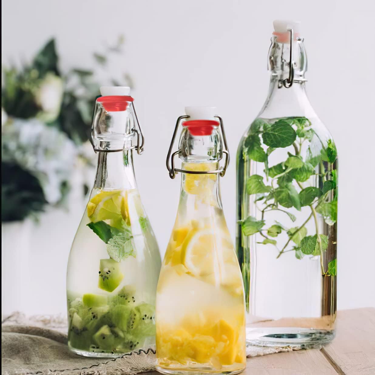 Botellas de vidrio transparente con tapas, paquete de 3, para fermentación de kombucha, elaboración de cerveza, jugos, leche o ponche de huevo, recipiente de vidrio para almacenamiento de