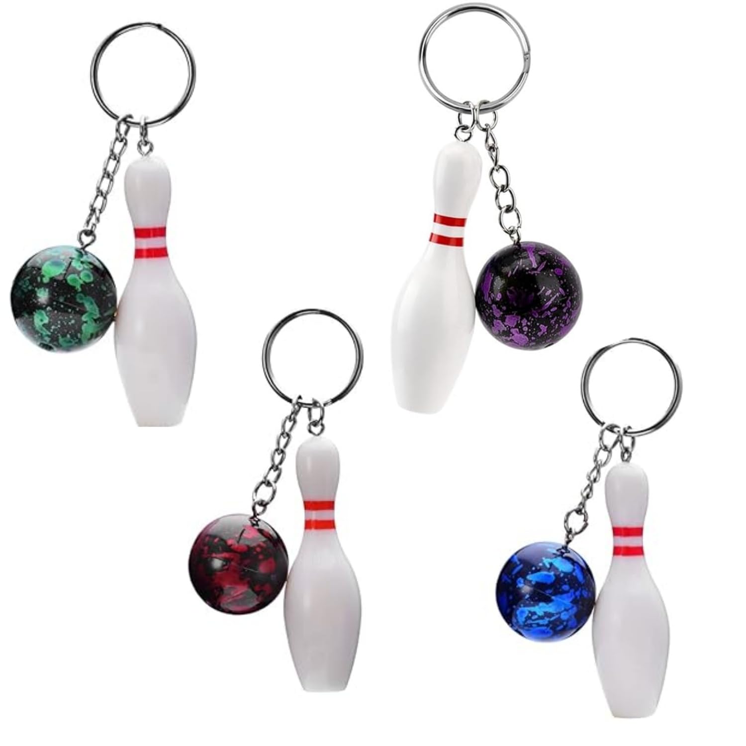 Zwenjuan Mini Bowling Schlüsselanhänger,4 Stück Bowling Pins Schlüsselhalter Bowlingnadel,Bowling Mitgebsel Schlüsselbund,für Sports Souvenir Partygeschenke Bowling Party