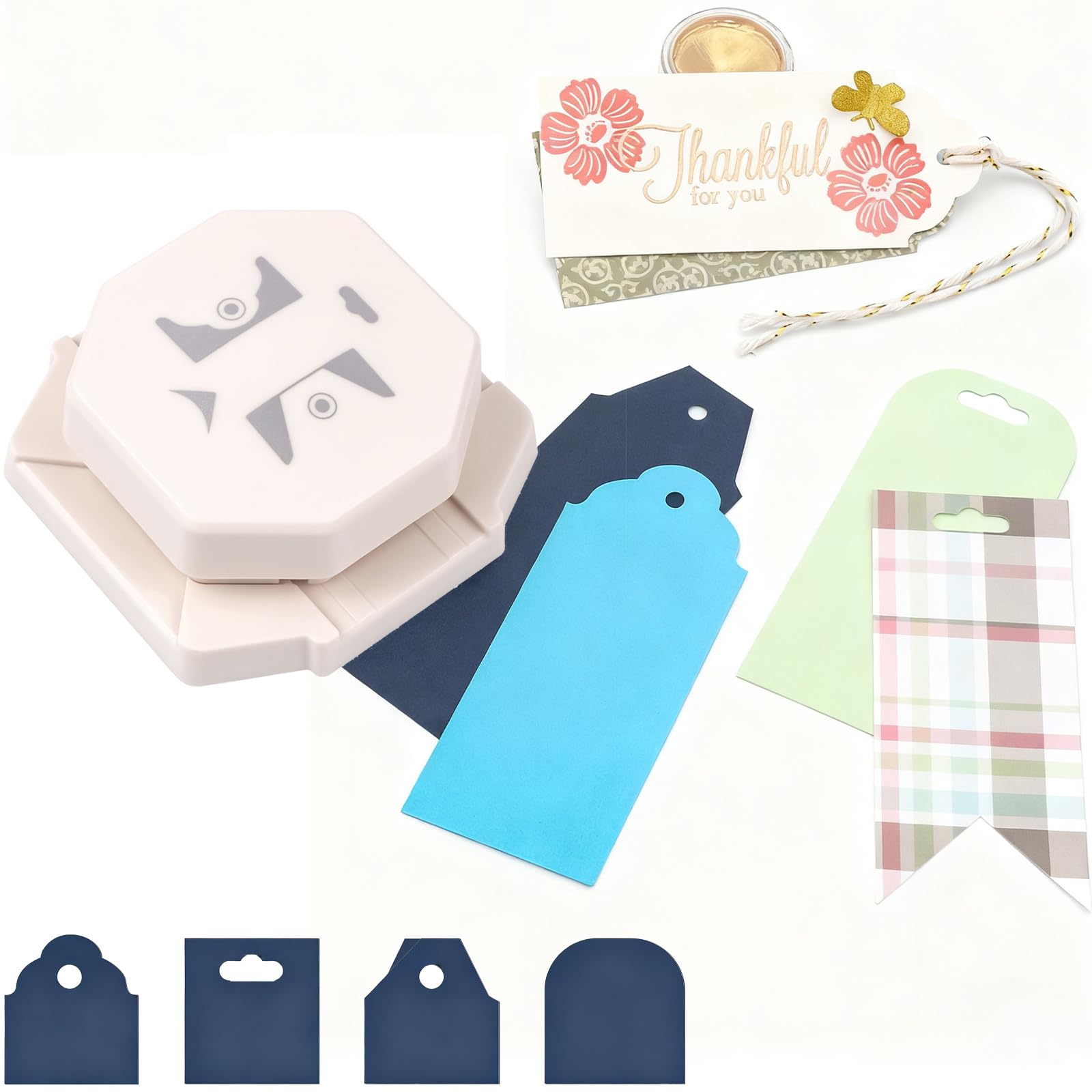 4-in-1 Tag Punch for Paper Crafts, 2026 New Gift Tag Marker Punch, 4cm/3cm/2cm Label Corner Punches for Crafting, 4 Shapes Card Making Arts Corner Cutter DIY Projects, Photo,Cards, Scrapbook Pages