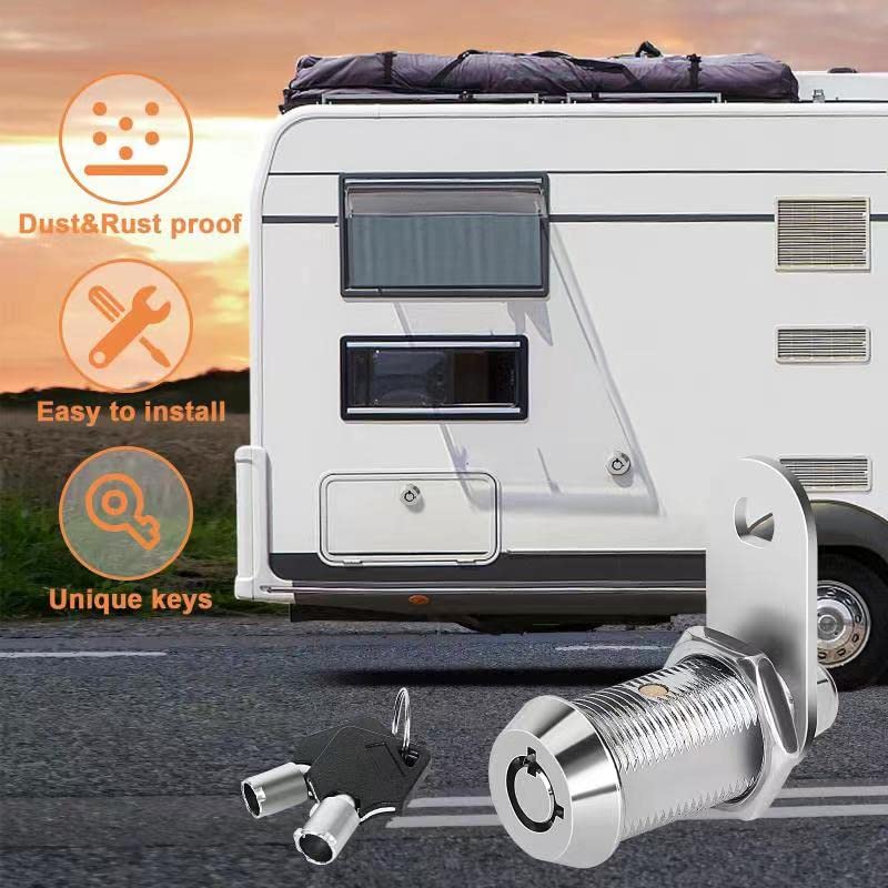 Image of Cam Locks RV Storage Lock Keyed Alike,7 /8 inch Cylinder Fits on 9 /16 inch Max Door Thickness, RV Compartment, Camper, Trailer Replacement Set with 8 Keys, Chrome Finish