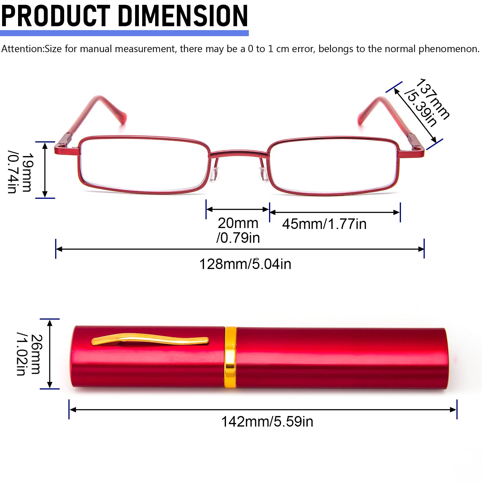 REAVEE - 5er-Pack schlanke tragbare Lesebrille für Männer und Frauen, blaues Licht, mit kleiner, kompakter Tasche