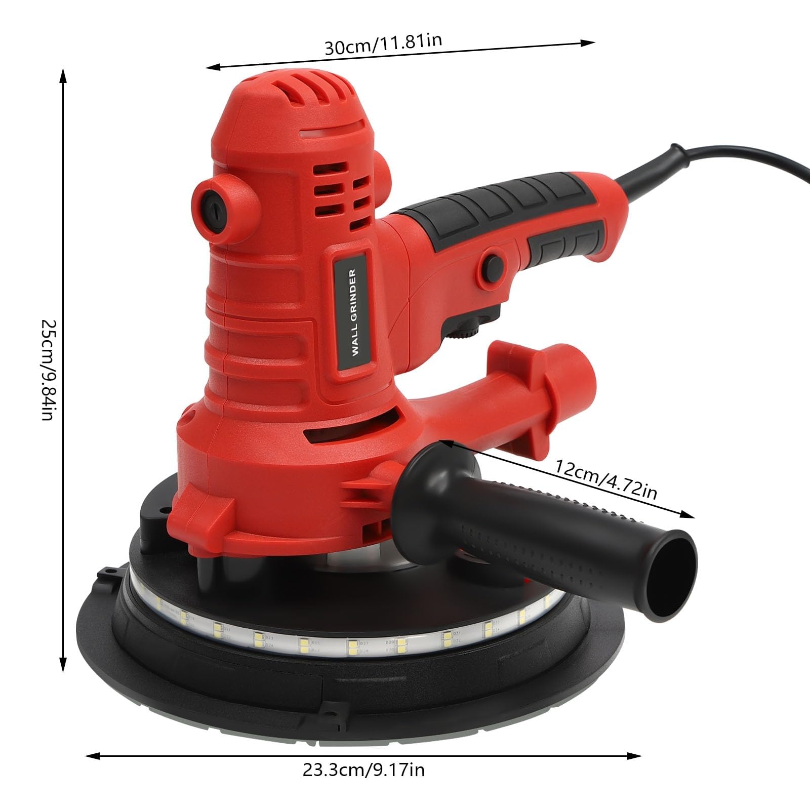Lijadora de Pared y Techo 220V 1200W | Pulidora Portátil con Luz LED y Succión Ajustable | Para Paneles en Seco, Yeso y Masilla | Control de Polvo, Ligera y Potente