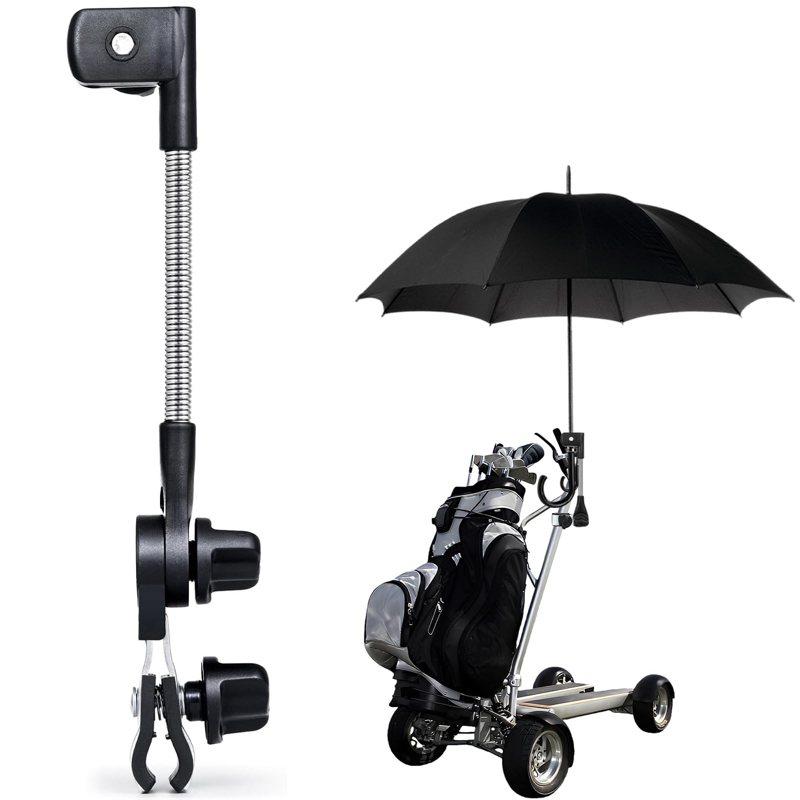 NICEWAT Golf Umbrella Holder, Adjustable Anti-Fall Pram Connector Clip to Handlebar, Portable Chair Umbrella with Clamp for Stroller, Baby Pram Umbrellas Attachment for Electric Golf Trolley, Buggy