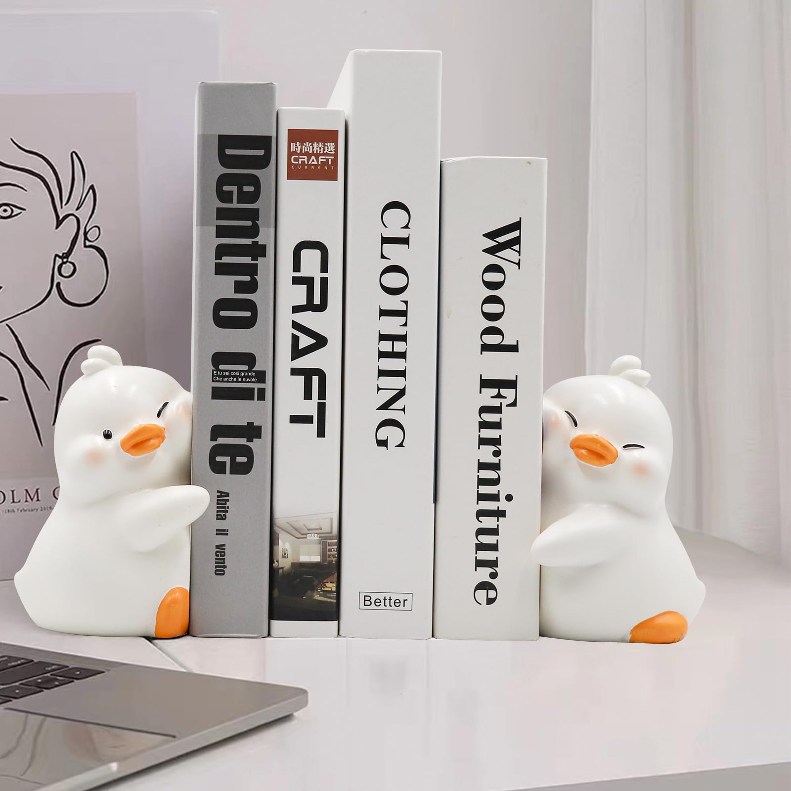 Hug Duck Decorative Bookends, Cute Resin Hug Duck Decorative Bookends, Creative Duck Figurine, Decoration Gifts for Book Shelf Desk Home Office-image-49