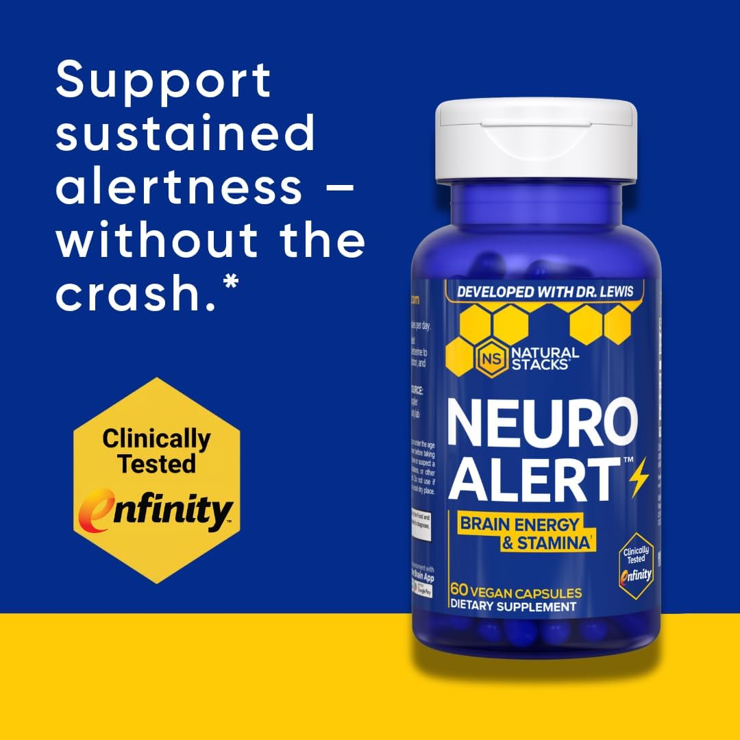 NATURAL STACKS NeuroAlert - 200mg Paraxanthine Energy Supplement - Caffeine Free Focus w/ 500mg L-Tyrosine & 100mg L-Theanine - 10mg NADH for Cellular Energy Support - 60 Paraxanthine Capsules - Image 4