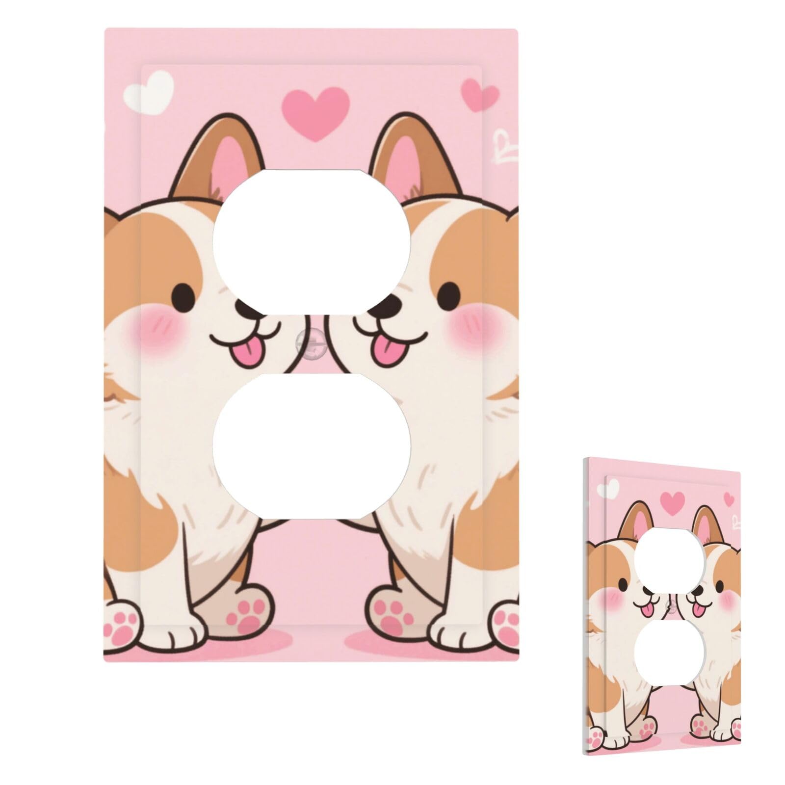 Cute Corgis Love Wall Plate Cover Modern Decorative 1 Gang Light Switch Cover Unbreakable Receptacle Outlet Covers For Living Room Bedroom Home Decor Duplex