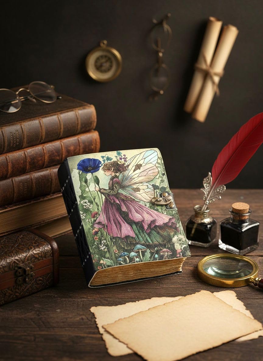 Handmade Colorful Fairy Leather Journal Floral Printed Diary with Vintage Deckle Edge Paper Antique Writing Journal for Men and Women Travel Diary for Notes Sketching Drawing and Gifting 5x7 inches      Unknown Binding