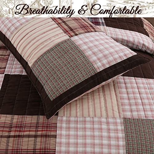 Cozy Line Home Fashions Brody Farmhouse Chocolate Plaid Striped Real Patchwork Reversible Quilt Bedding Set, Coverlet Bedspread (Brown Grid, King - 3 Piece) #TOP5