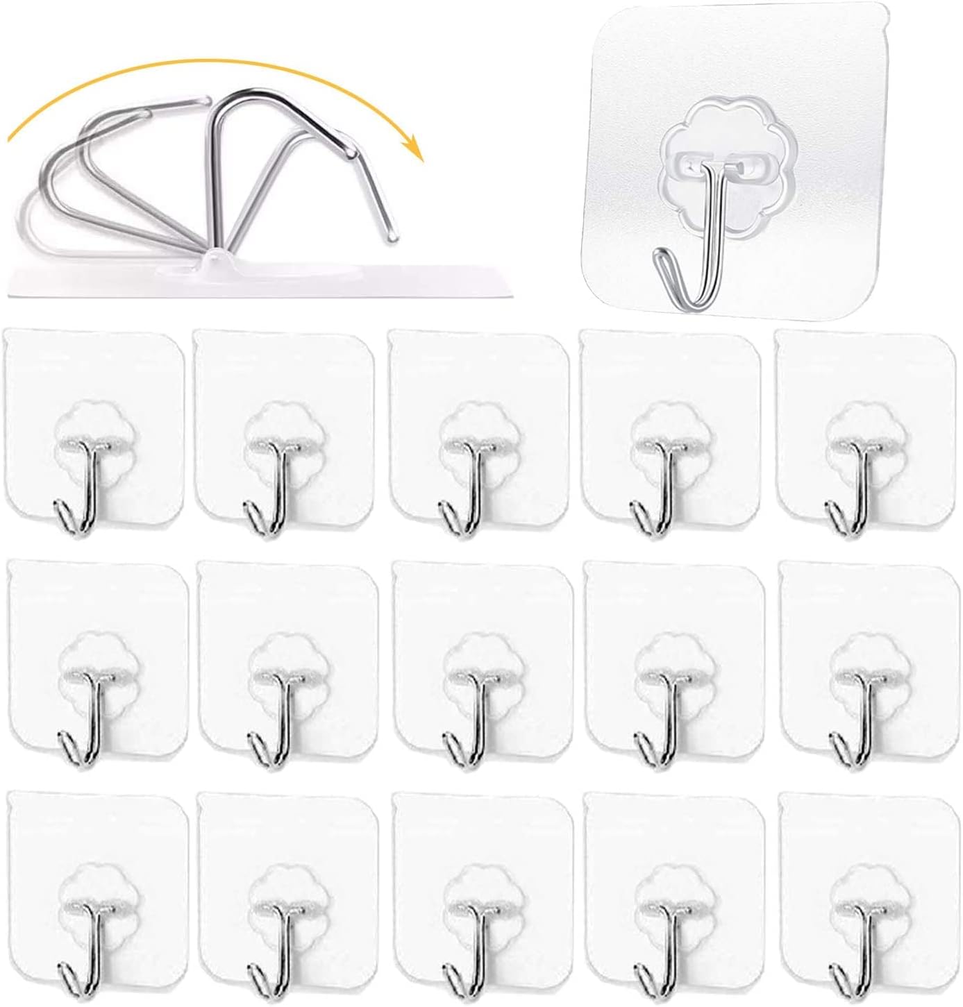 RIANZ Self Adhesive Wall Hooks Heavy Duty 10 Kg (Max) Nail Free Sticky Hangers with Stainless Hook Reusable Utility Towel Bath Ceiling and Kitchen (Pack of 12), Metal