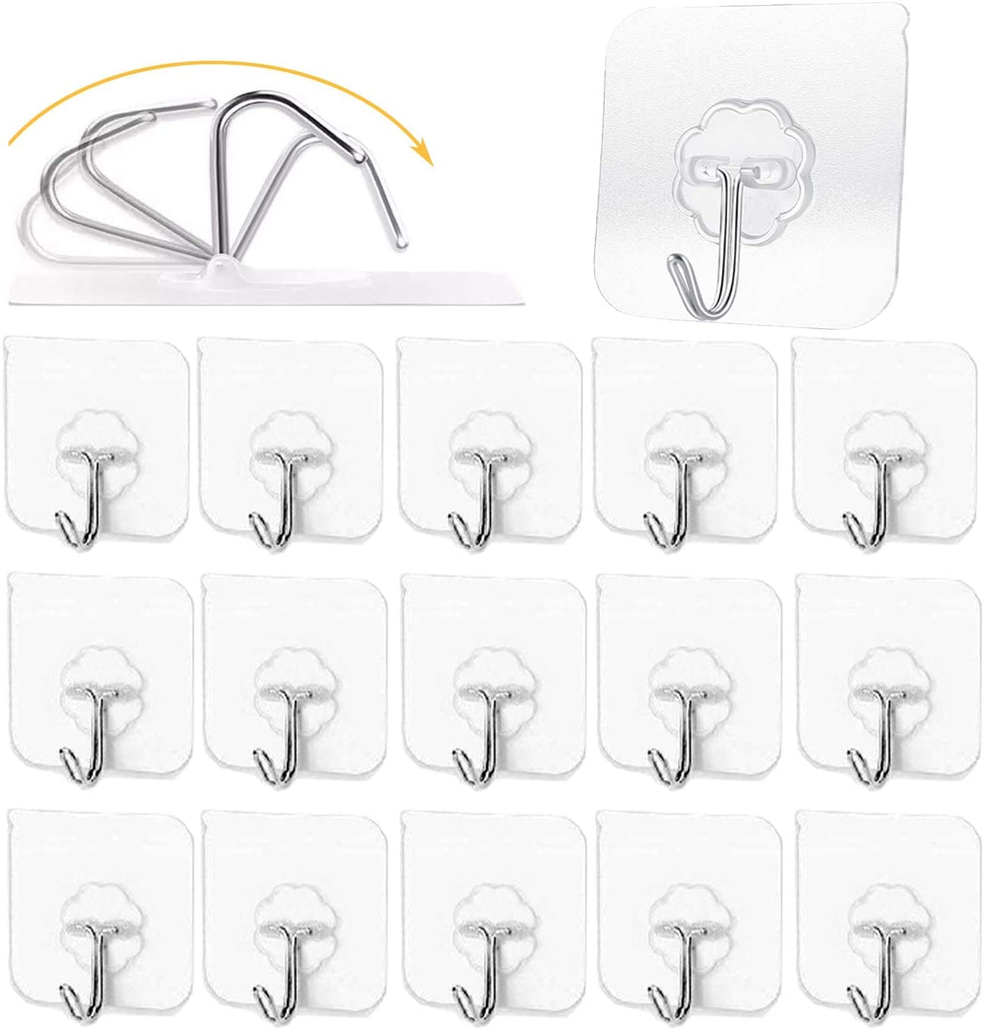 RIANZ Self Adhesive Wall Hooks Heavy Duty 10 Kg (Max) Nail Free Sticky Hangers with Stainless Hook Reusable Utility Towel Bath Ceiling and Kitchen (Pack of 12), Metal