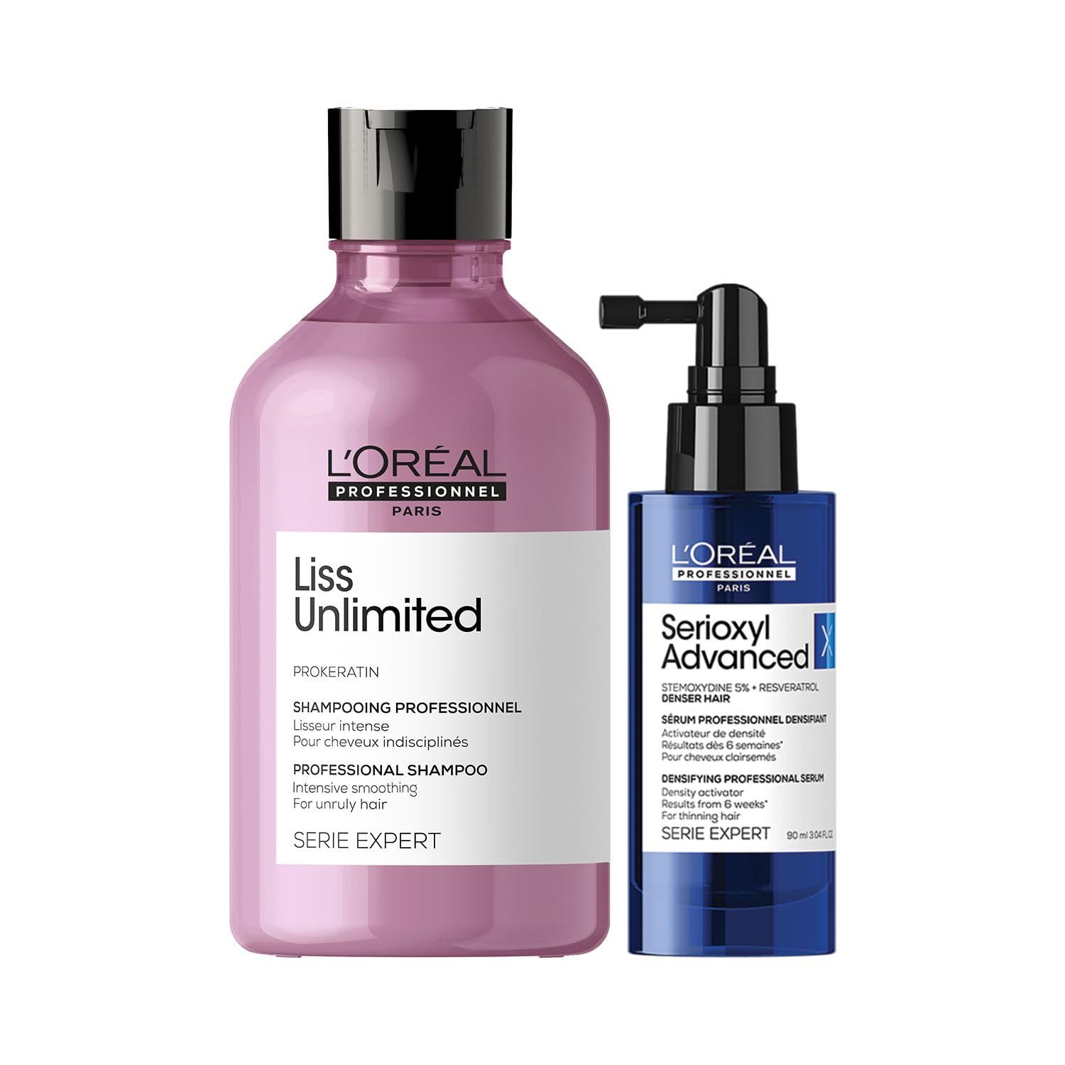 L'OREAL PROFESSIONNEL PARIS Serie Expert Liss Unlimited Shampoo 300ml & Serioxyl Advanced Density Activator 90ml Combo