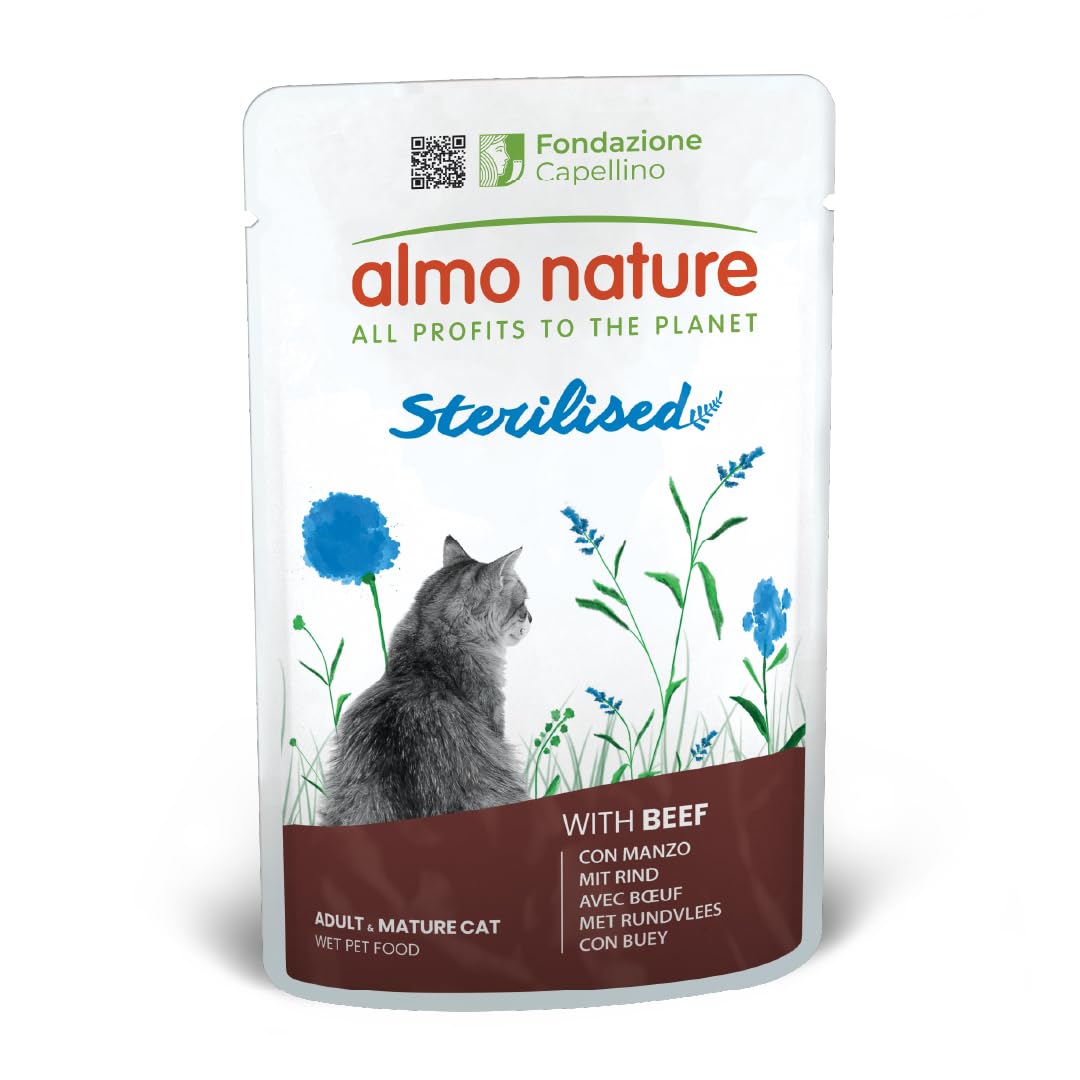 Almo Nature Functional - Sterilised - Comida Húmeda para Gatos Adultos y Mayores, Esterilizados o Poco Activos - con Res - Bajo Contenido de Grasas, Hidratante - 70g (Paquete de 30)