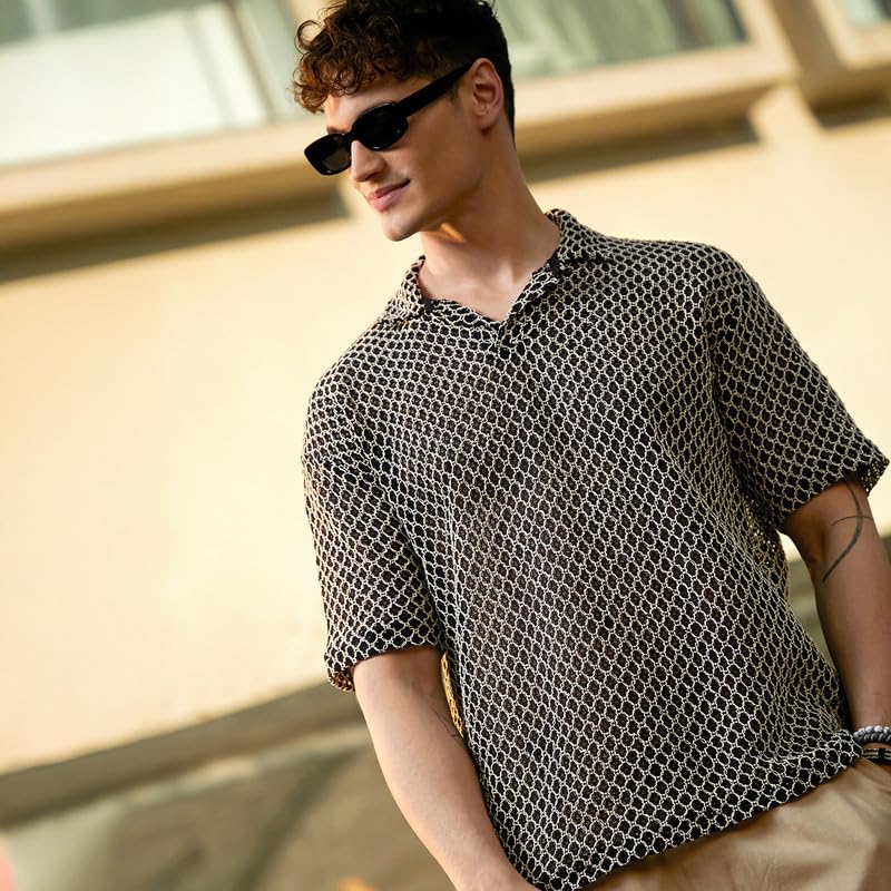 Campus Sutra Men's Polo T-Shirt for Casual Wear | Polo Neck | Short Cuffed Sleeves | Pull On Closure | T-Shirt Crafted with Comfort Fit for Everyday Wear