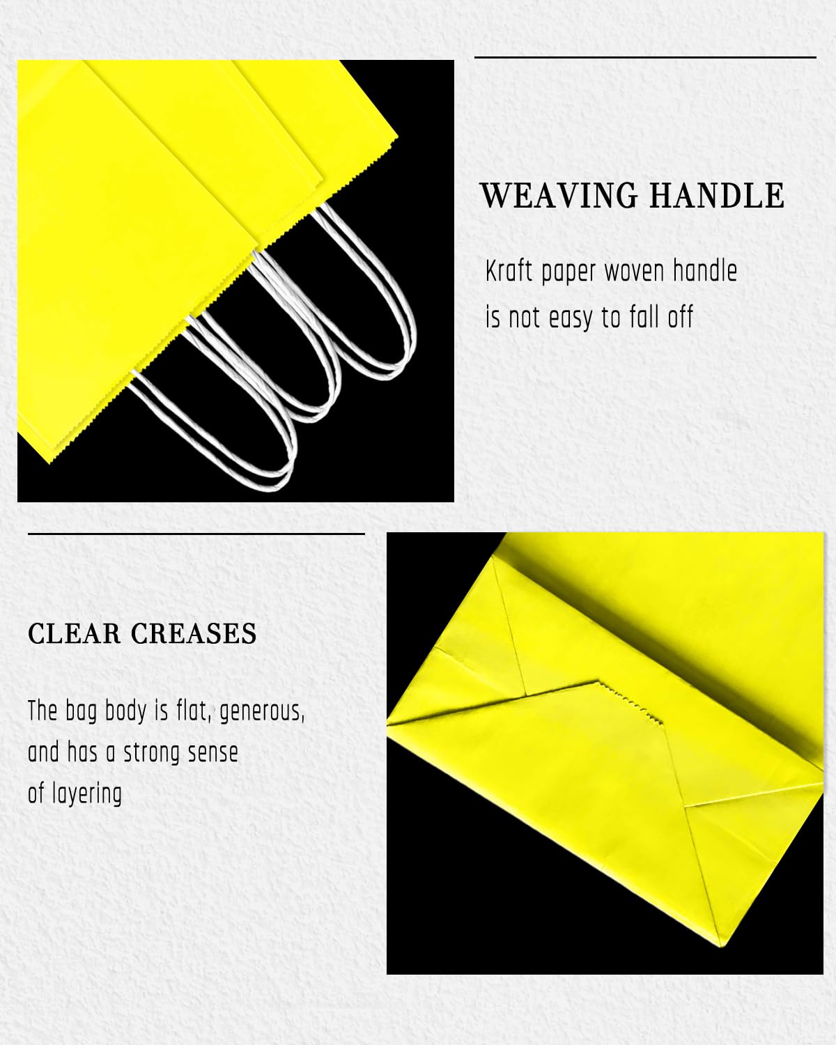 Bakepacker 24Pcs Paper Gift Bag with Handles Bulk Yellow Paper Bags Multiple Uses (8.3"x6"x3.15", Small Size)