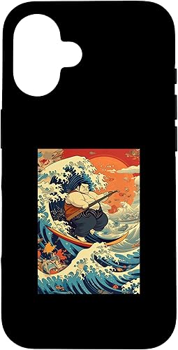 Miniatura 76 de Funny Surfing Sumo Wrestler on Kanagawa Great Wave Case for iPhone 14