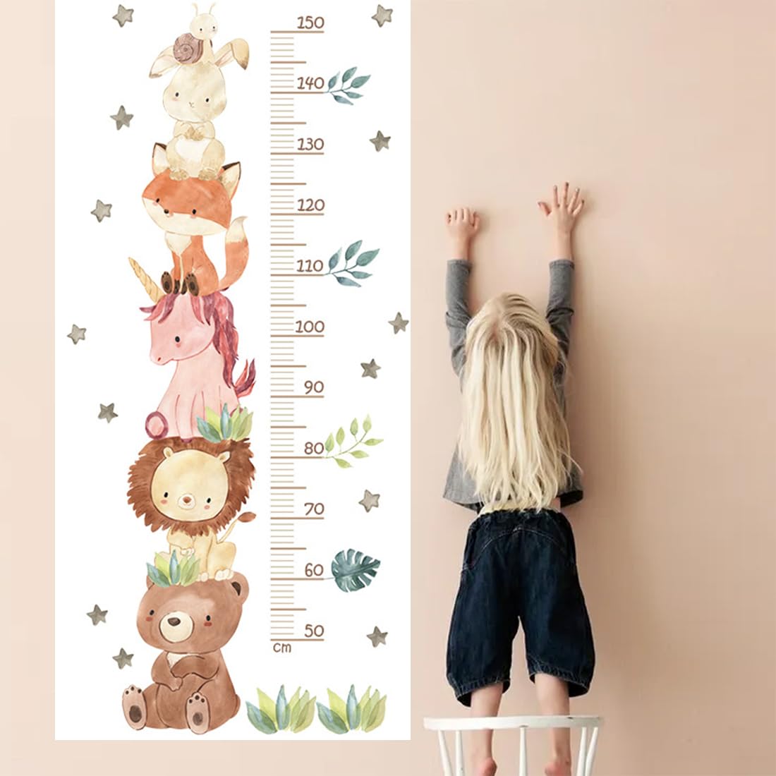 Tabella di altezza per bambini metro adesivo parete Animali della foresta 50-150 cm