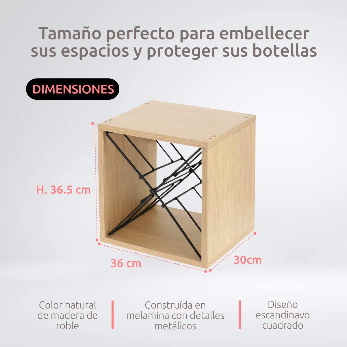 Compactor Cubo de Vino Macon Nature L - Organizador de Botellas, Acabado Natural, 36x30x36,5 cm