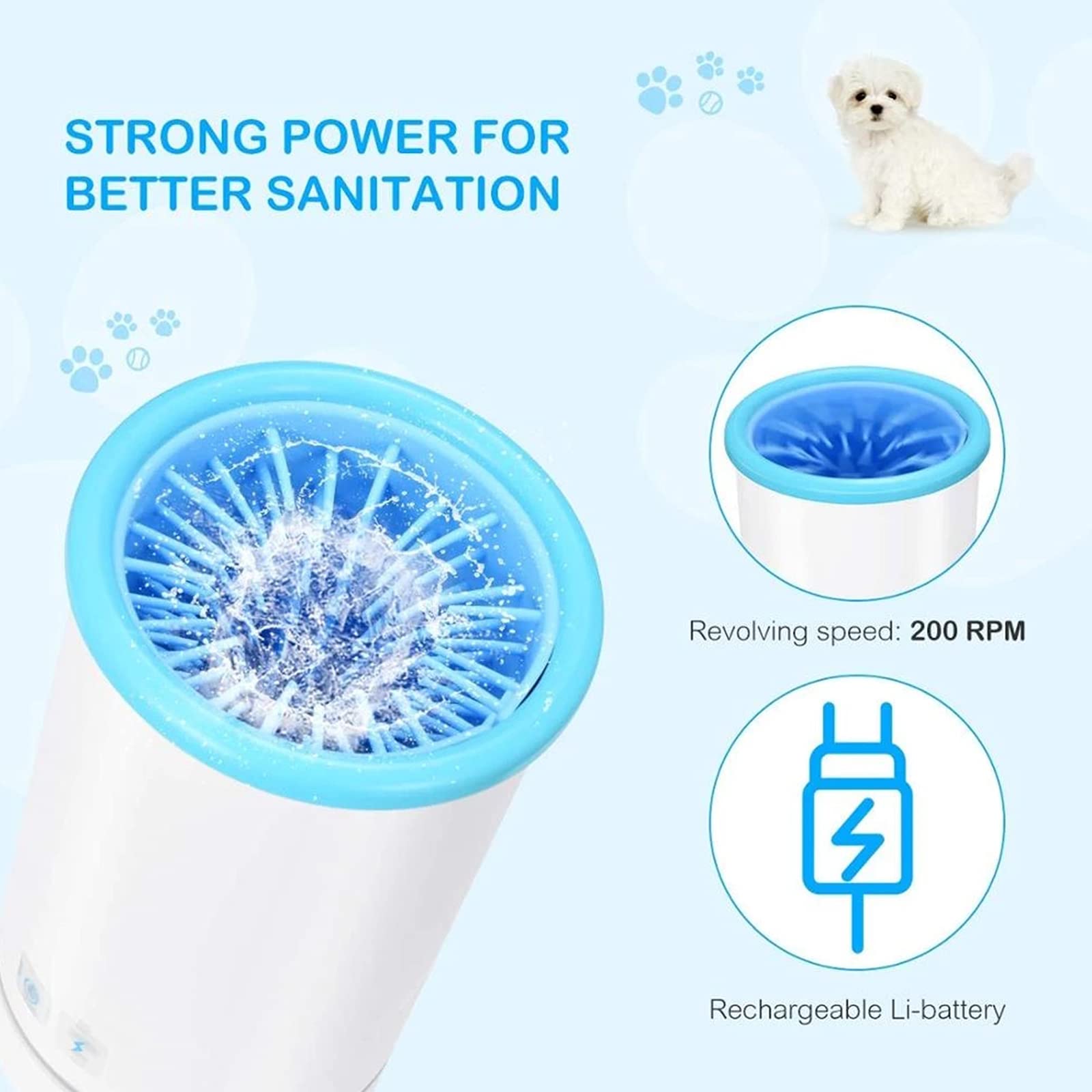Nettoyeur de Pattes pour Chien, Lave-Pattes électrique, Outil de Nettoyage des Pattes Chien et Chat for boueuses avec Cordon USB Serviette(Blue,M)