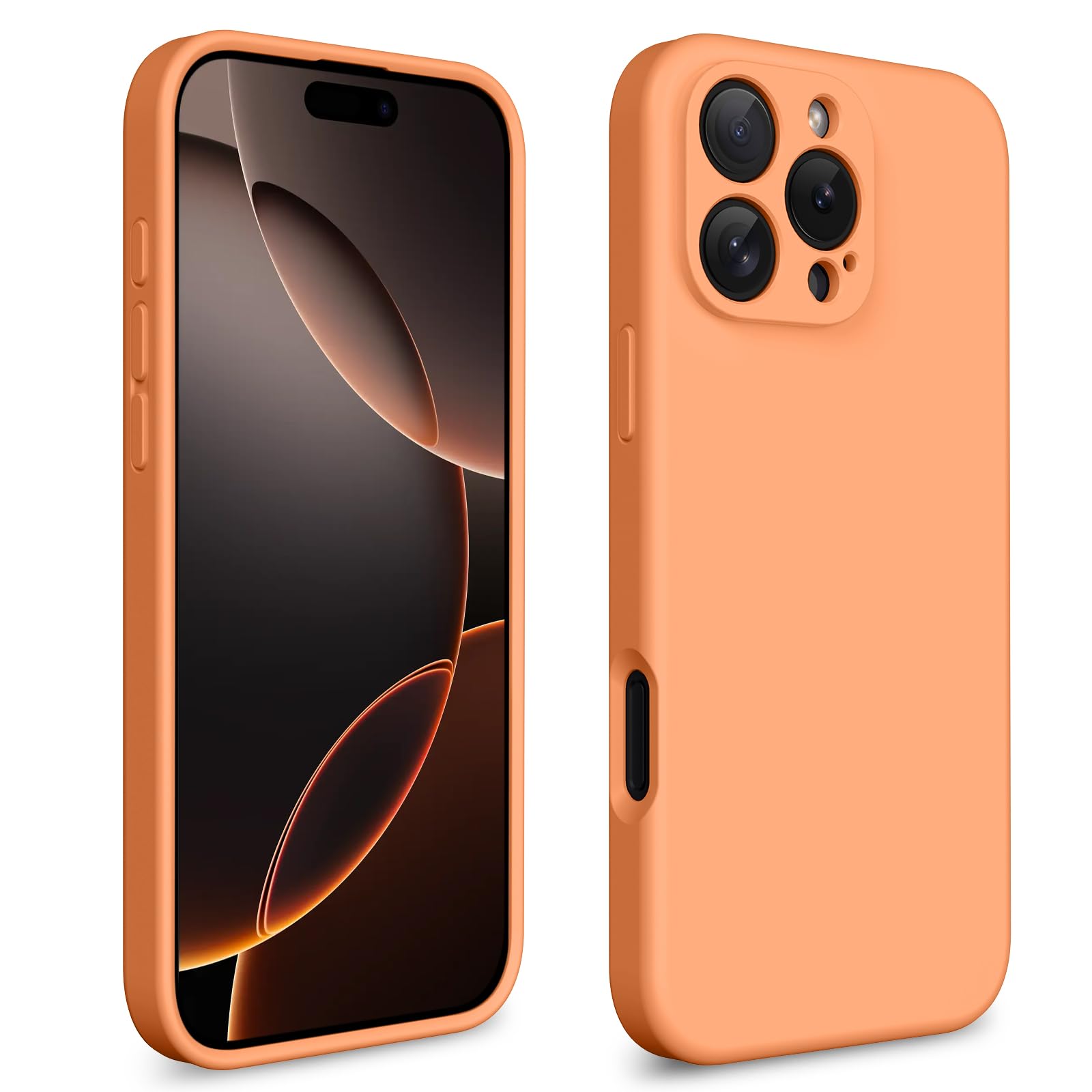CALOOP Slim-Fit for iPhone 16 Pro Case,Skin Soft Liquid Silicone,Sturdy Hard Frame Shockproof Cover with Anti-Scratch Microfiber Lining,Full Protection for Screen and Camera Lens,6.3 inch (Orange)