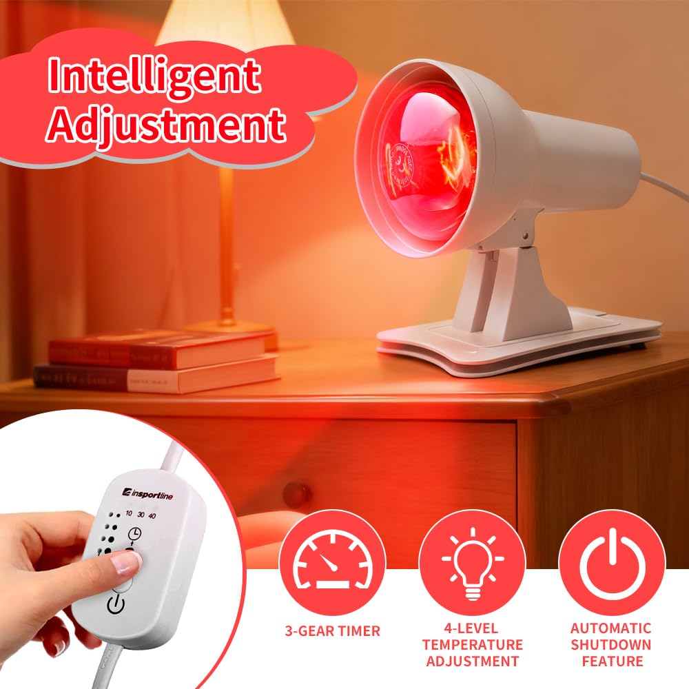 Lampe Infrarouge Chauffante, 150 Watt Lampe à Chaleur Infrarouge, Lampe à Infrarouge avec 4 Niveaux de la Température et Minuterie, Angle D'inclinaison, pour Détendre les Muscles Fatigués