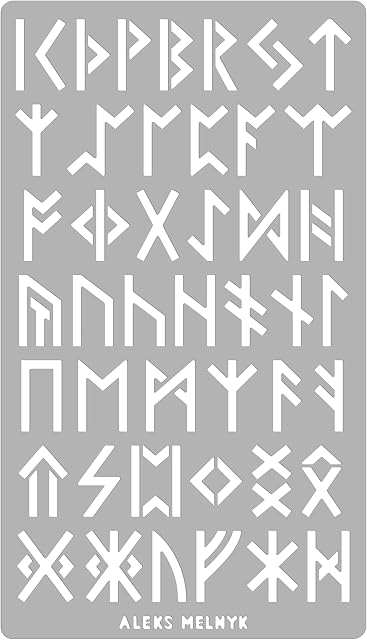 Aleks Melnyk #35 Metal Journal Stencil, Elder Futhark Runes, Ancient Alphabet, Sigil Magic Alphabet Stencil 1 PCS, Template Tool for Wood Burning, Pyrography and Engraving, Wicca Stencil