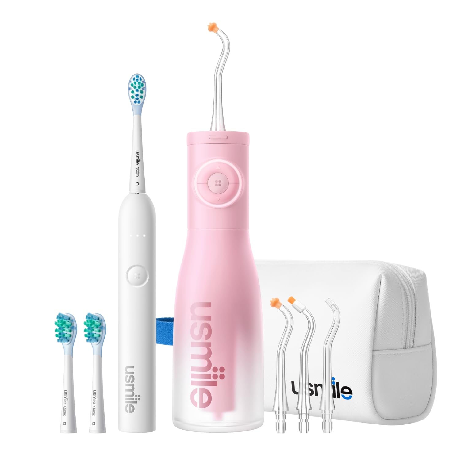 【3-in-1-Set】usmile C30 Kabellose Munddusche, P10S Elektrische Schallzahnbürste, Reiseetui – Komplettes Set für die Mundpflege zu Hause & unterwegs