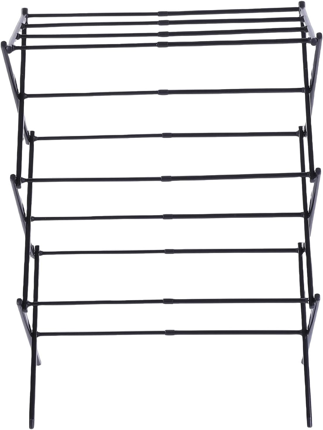 Drying Rack, 3 Tier Expandable Carbon Steel Clothes Drying Rack, Foldable Portable Laundry with Anti Slip Rubber Pads for Clothing Towels Laundry Room Patios Corners (Black)