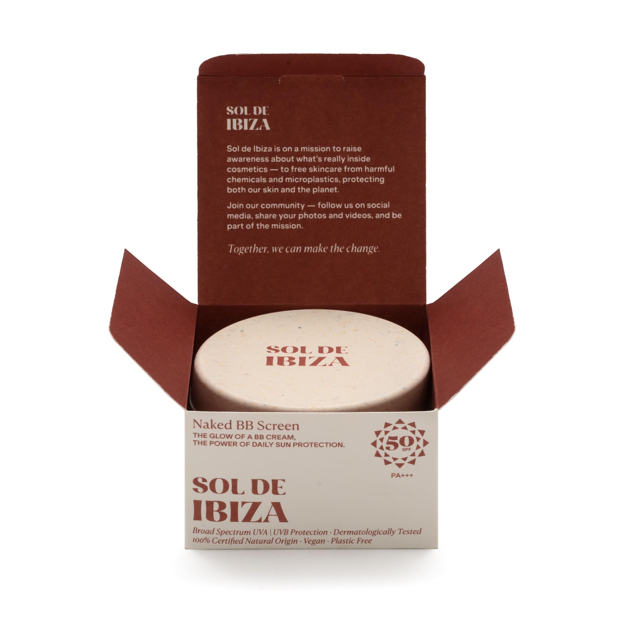 Naked BB Screen SPF50 - Protector Solar Mineral BB Cream, SPF50 PA+++, Hidratante Facial Natural, Acabado Desnudo, Vegano, Para Pieles Sensibles, 35G PRODUCTO A++