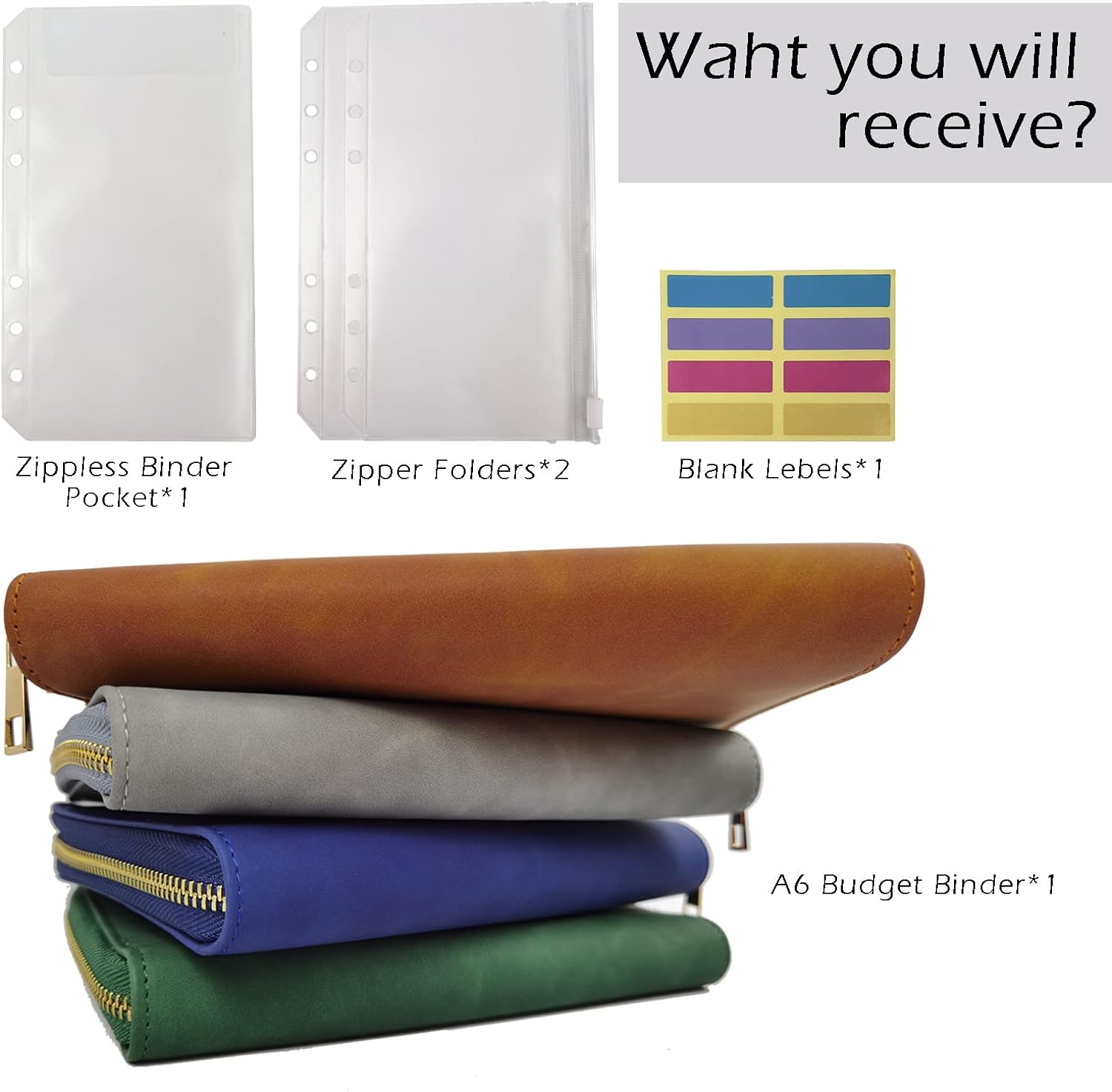 A6 Leather Budget Binder Cash Envelopes System Wallet Budget Planner PU Leather Cover Notebook with Zipper 6 Rings Refillable Money Wallet Organizer for Cash Budgeting and Saving (Bule) - Image 3