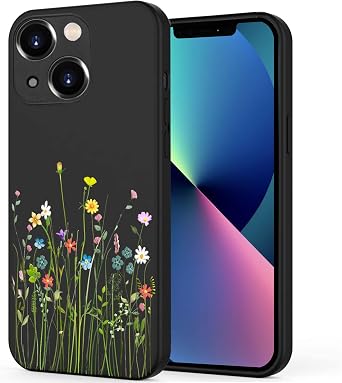 Unov Case Designed for iPhone 13, Black Phone Case with [Anti-Slip Embossed Pattern], Shockproof Slim Protective [Anti-Scratch TPU] Back Cover, Floral Bouquet