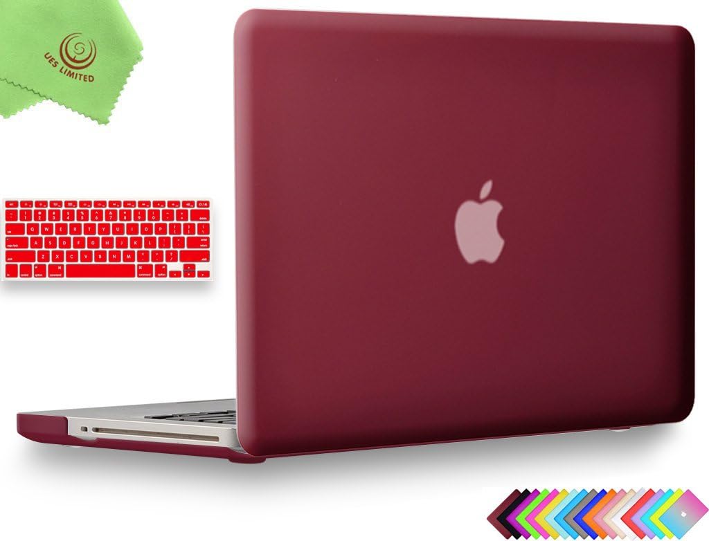 UESWILL 2in1 Smooth Soft-Touch Matte Frosted Hard Shell Case with Silicone Keyboard Cover for MacBook Pro 13" with CD-ROM (Non-Retina)(Model:A1278)+ Microfibre Cleaning Cloth, Wine Red