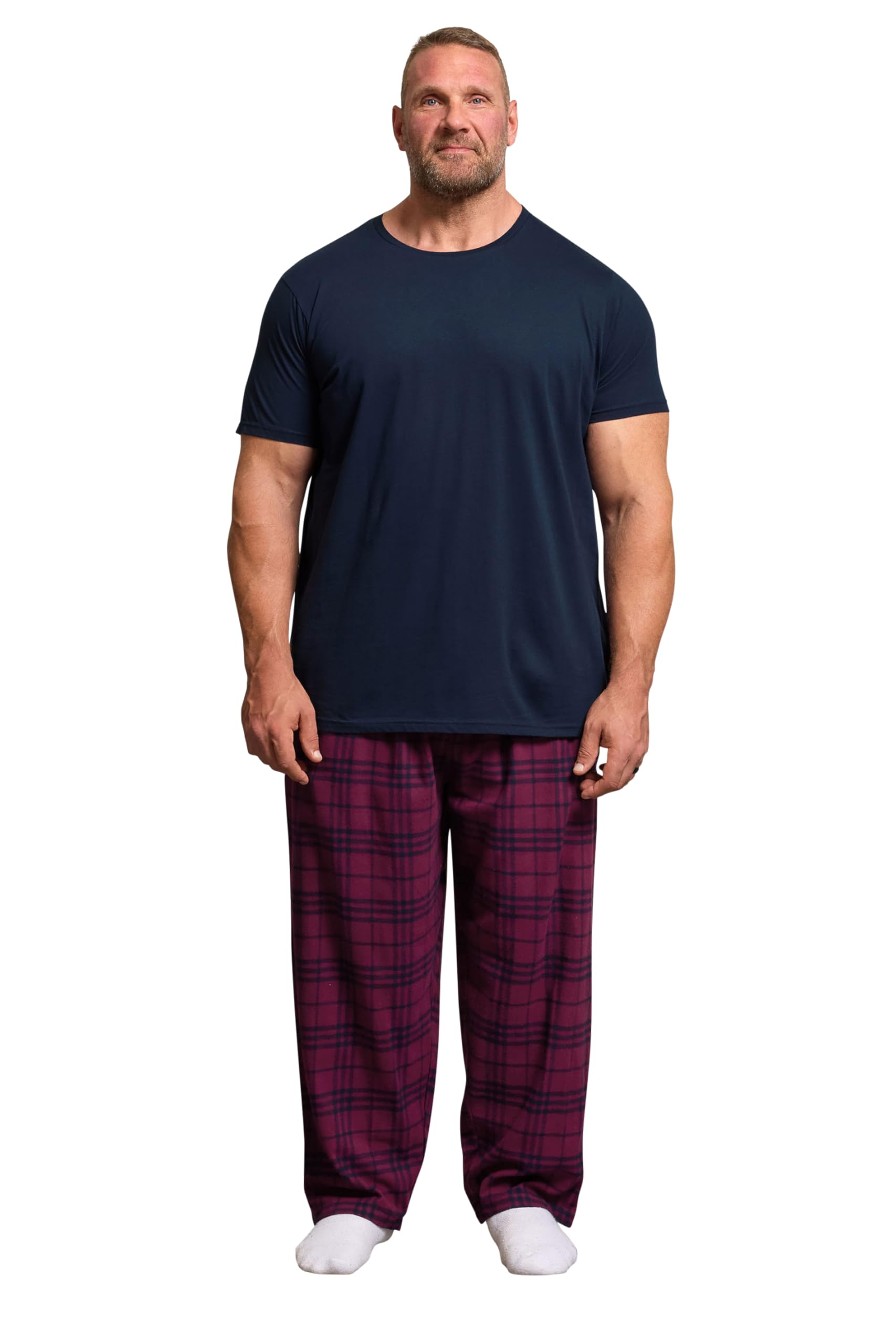 BadRhino Big & Tall Navy Blue Check Pyjama Set - Men's - Plus Size Curve
