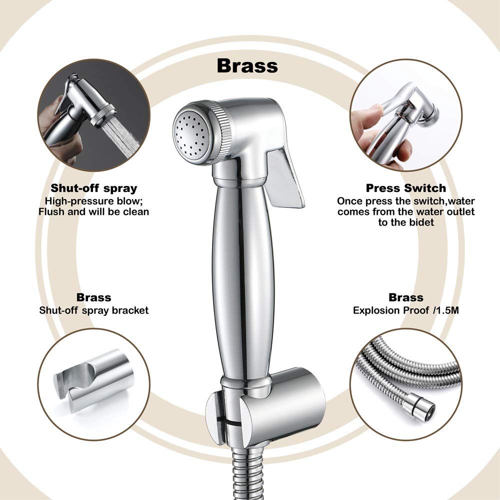 Wysokociśnieniowy chromowany zestaw opryskiwaczy do pieluch – mosiężny ręczny bidet do toalet, regulowany spray do łatwego czyszczenia, idealny do pieluch materiałowych i higieny łazienkowej