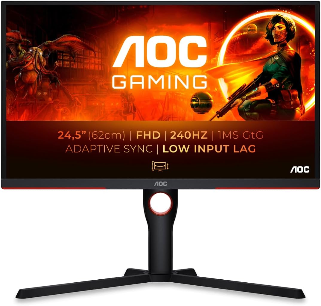 AOC Gaming 25G3ZM - 24.5 Inch FHD Monitor, 240Hz 1ms GTG, VA, FreeSync Premium, Height Adjust, Low Input Lag, Shadow Control (1920 x 1080 @ 240Hz 300 cd/m², HDMI 2.0 / DP 1.2)