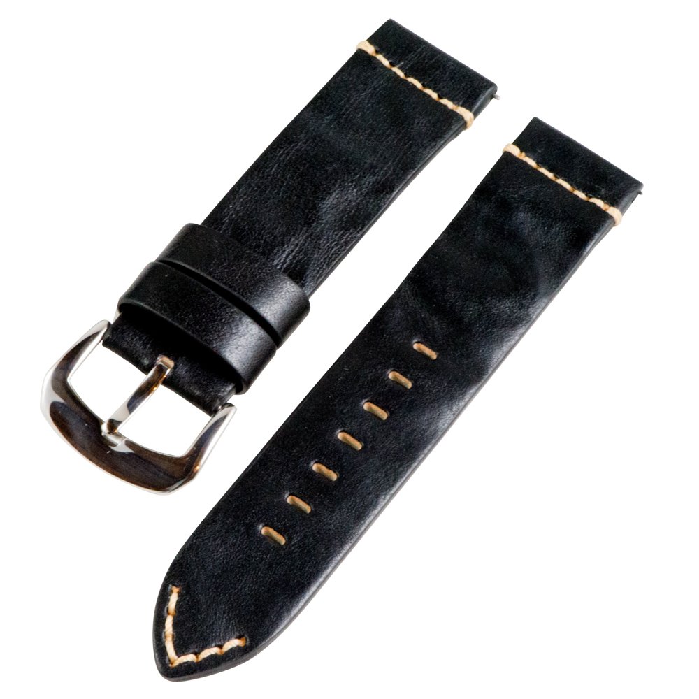 Clockwork Synergy® Dapper Collection - 22mm Black Vintage Leather Watch Band