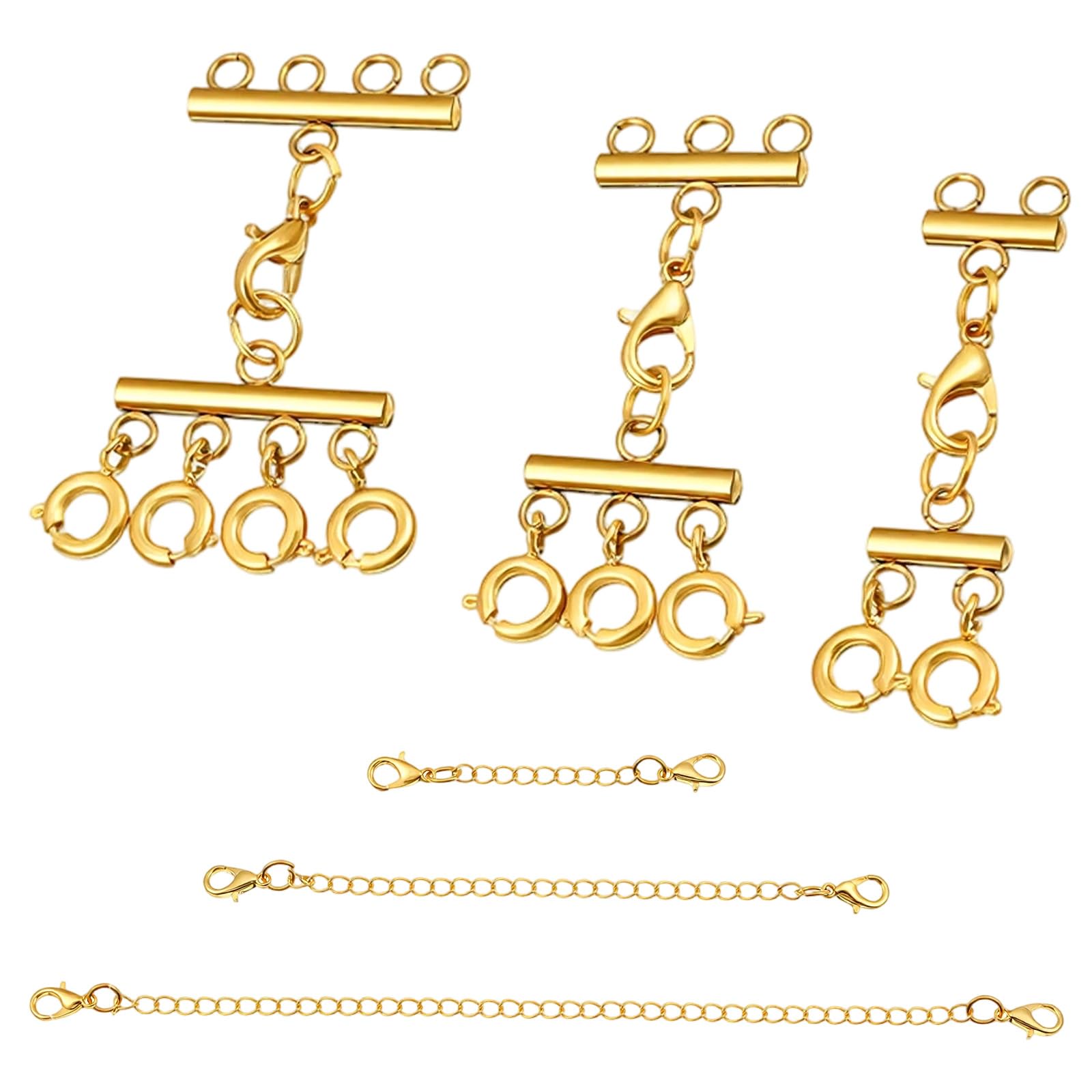 Necklace Stacker Clasp, 6 Pcs Necklace Detangler Clasp with 3 Extenders (5.9/3.94/1.97 in), Zinc Alloy for Layered Necklaces & Bracelets