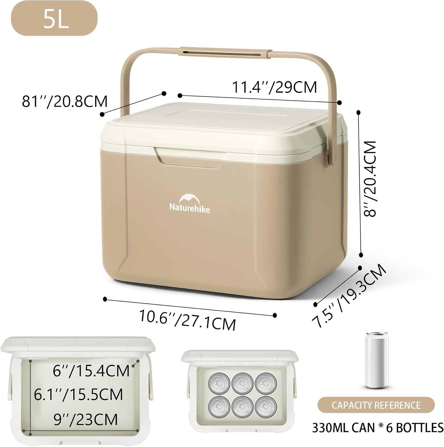 Naturehike Cooler Box, 16.5 gal (5 L) Capacity, 48 Hours Cold Retention, 3 Layer Temperature Lock, Thick PU Insulation Layer, Cold Insulation, Food Grade Material, High Airtightness, 165.3 lbs (75 kg