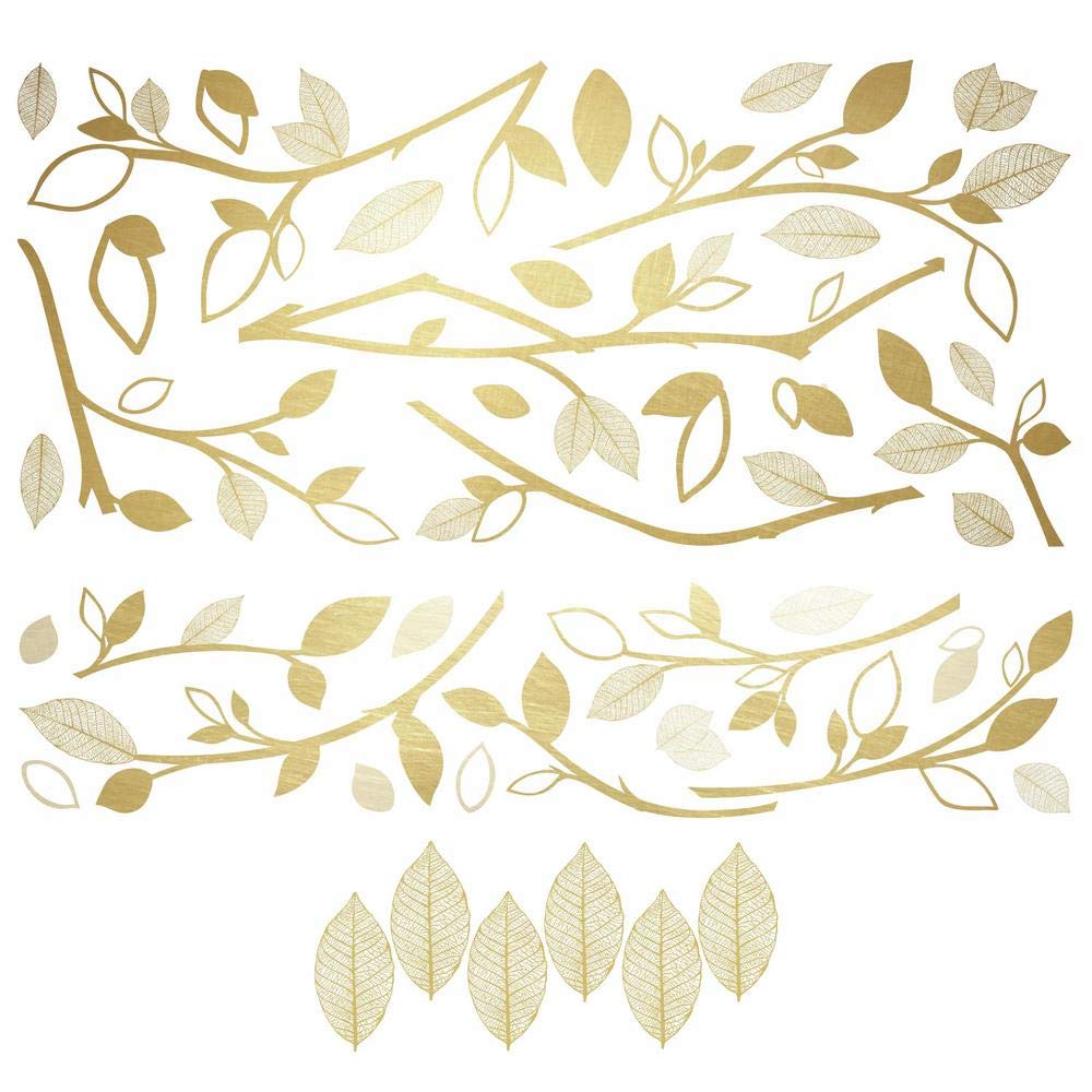 RoomMates Gold Branch Peel and Stick Giant Wall Decals with 3D Leaves,na, 18x40
