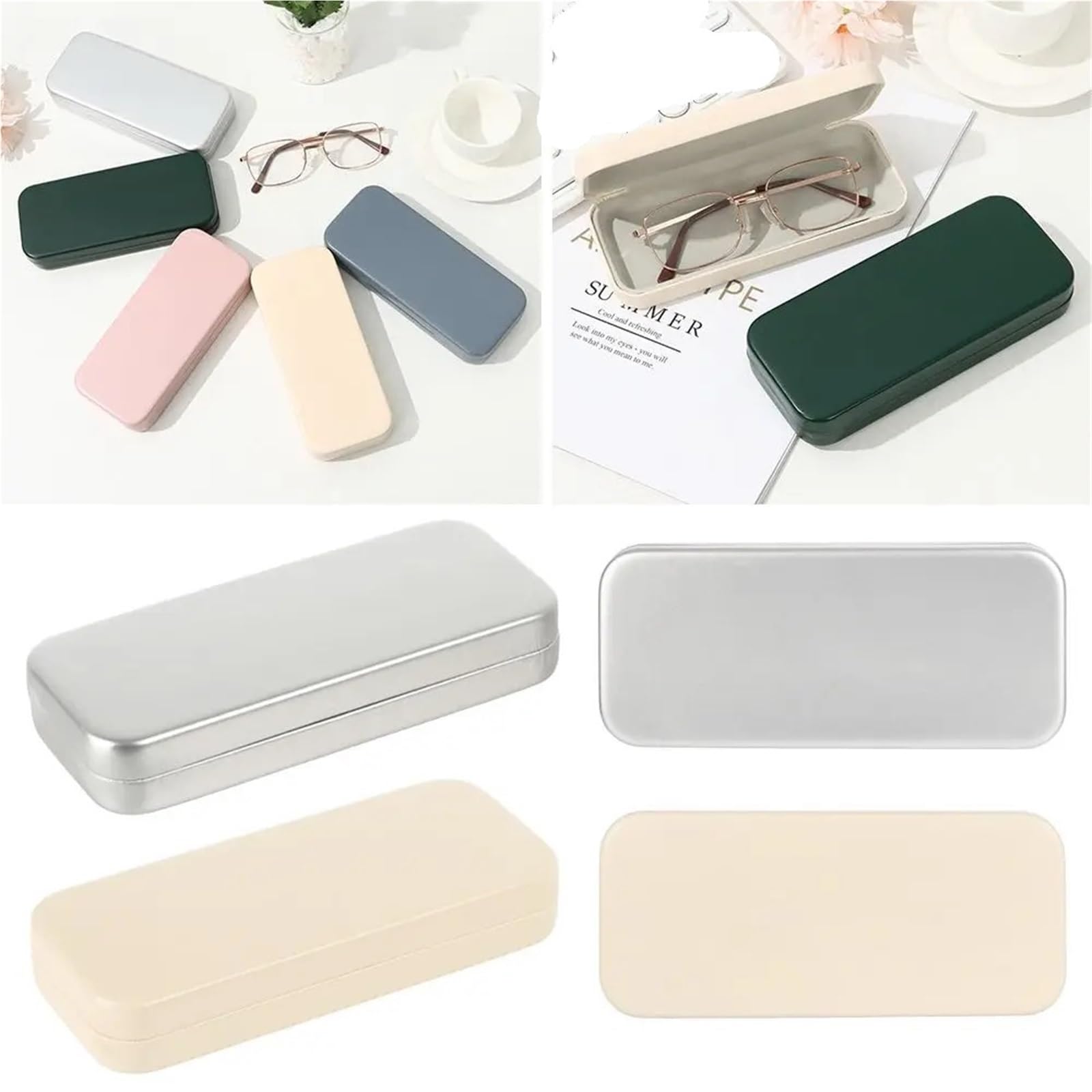 estuche para gafas, Estuche de hierro sencillo y elegante for gafas sol(Silver)
