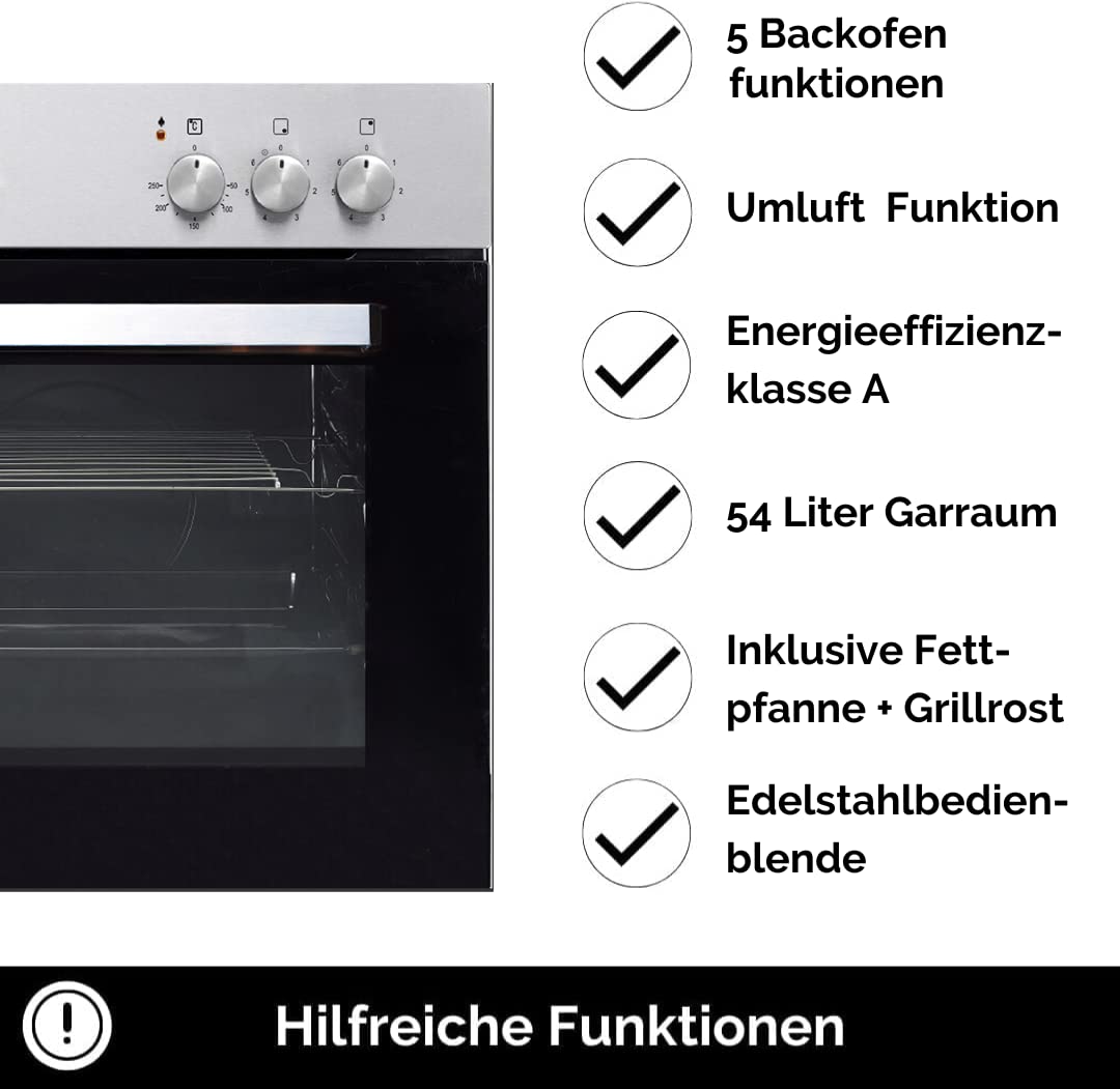 PKM Einbauherset BIC4-2KB GKU IX2 | Glaskeramik-Kochfeld |mit 4 Kochzonen | 2-Kreis und Bräterzone | 5 Backofenfunktionen | 54 Liter Garraum