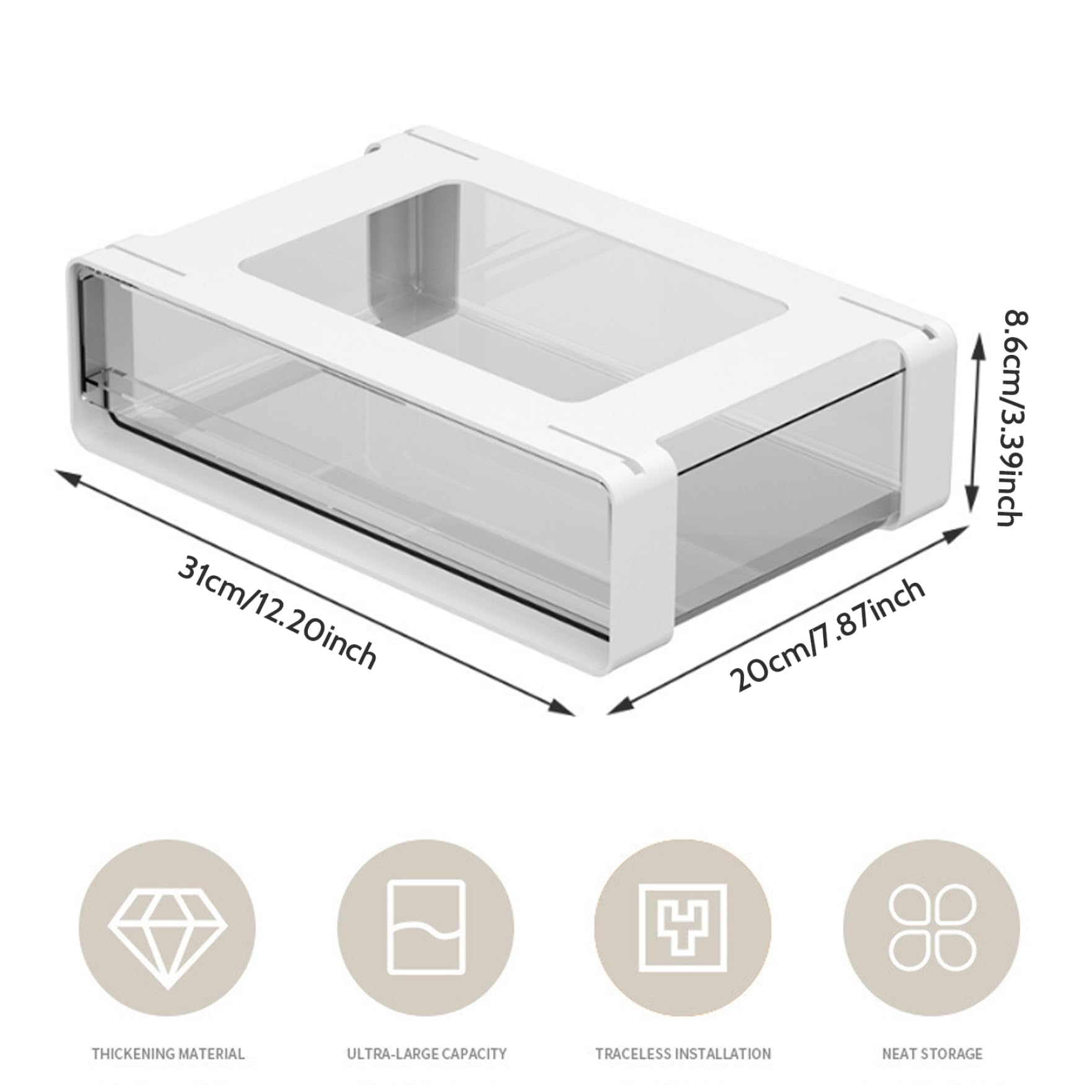 Under Cabinet Drawers Adhesive Under Shelf Drawer Under Desk Drawer Under Desk Shelf Clear Slide Out Cabinet Organizer Durable Plastic Under Desk Storage for Kitchen Pantry, Cabinet Accessories