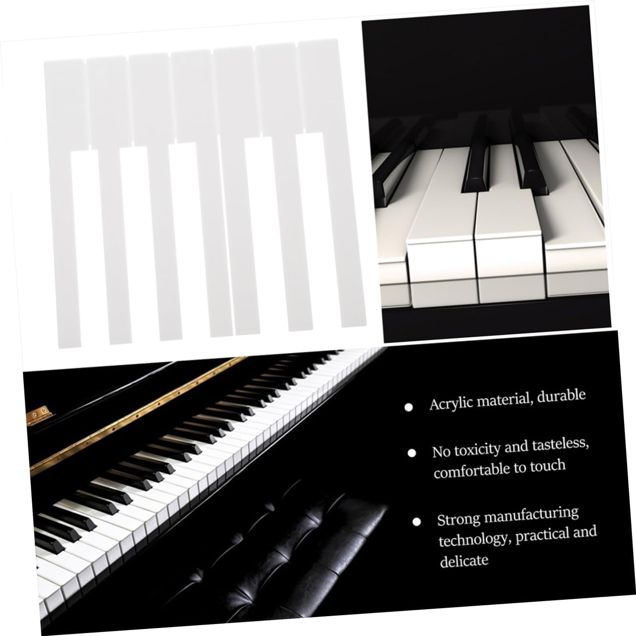SUPVOX 52Pcs Professional Piano Keytops Replacement White Key Caps Durable Piano Accessories for Keyboard Repair and Maintenance 6.22X0.90X0.47In