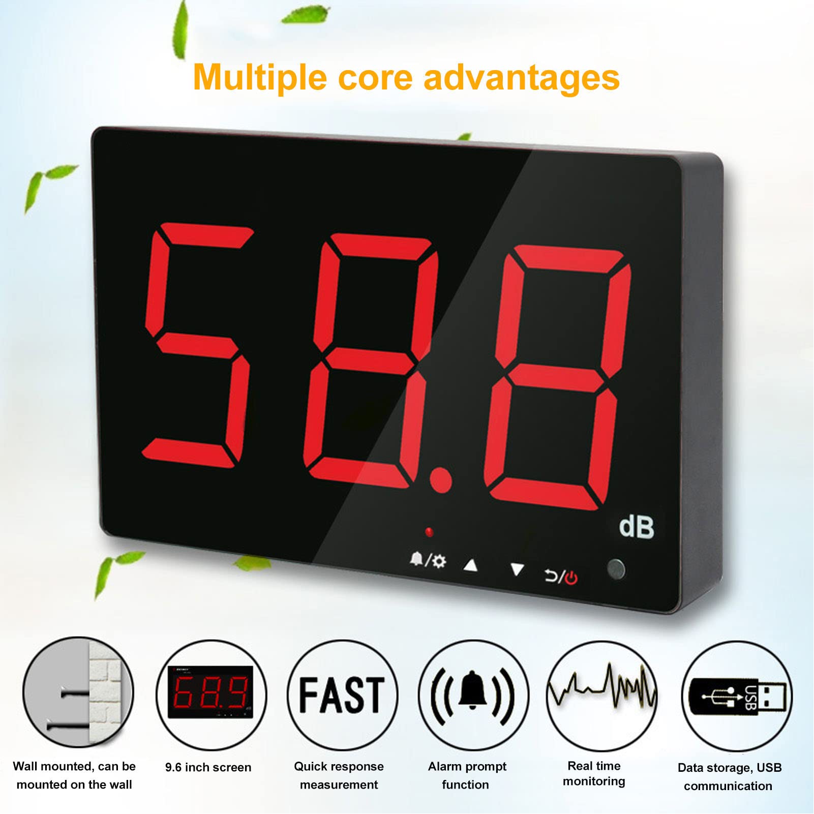 Compteur De Décibels Murale Avec Capteur - Alarme Sonore Et Visuelle Pour Mesure De Bruit 30-130 DB