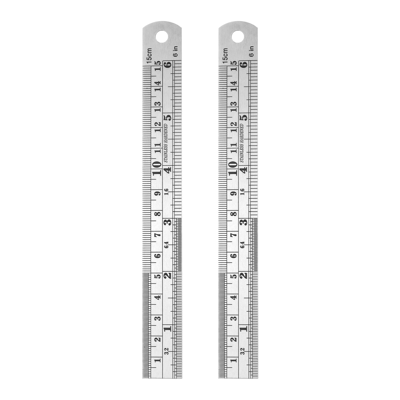sourcing map 2pcs Stainless Steel Metal Ruler 15cm/6" Dual Scale Metric Inch Straight Edge Measuring Tool with Conversion Table (3/4")