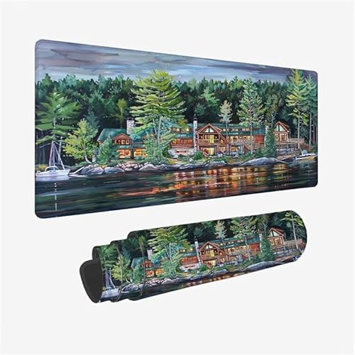 Tapis de Souris Forêt, sous Main Bureau Lac Tapis Souris XXL 1000x500x3mm Grand Mouse Pad avec Base en Caoutchouc Antidérapante Étanche, Gaming Mouse Pad pour Gamer, Accessoire Bureau Deco Y2-639